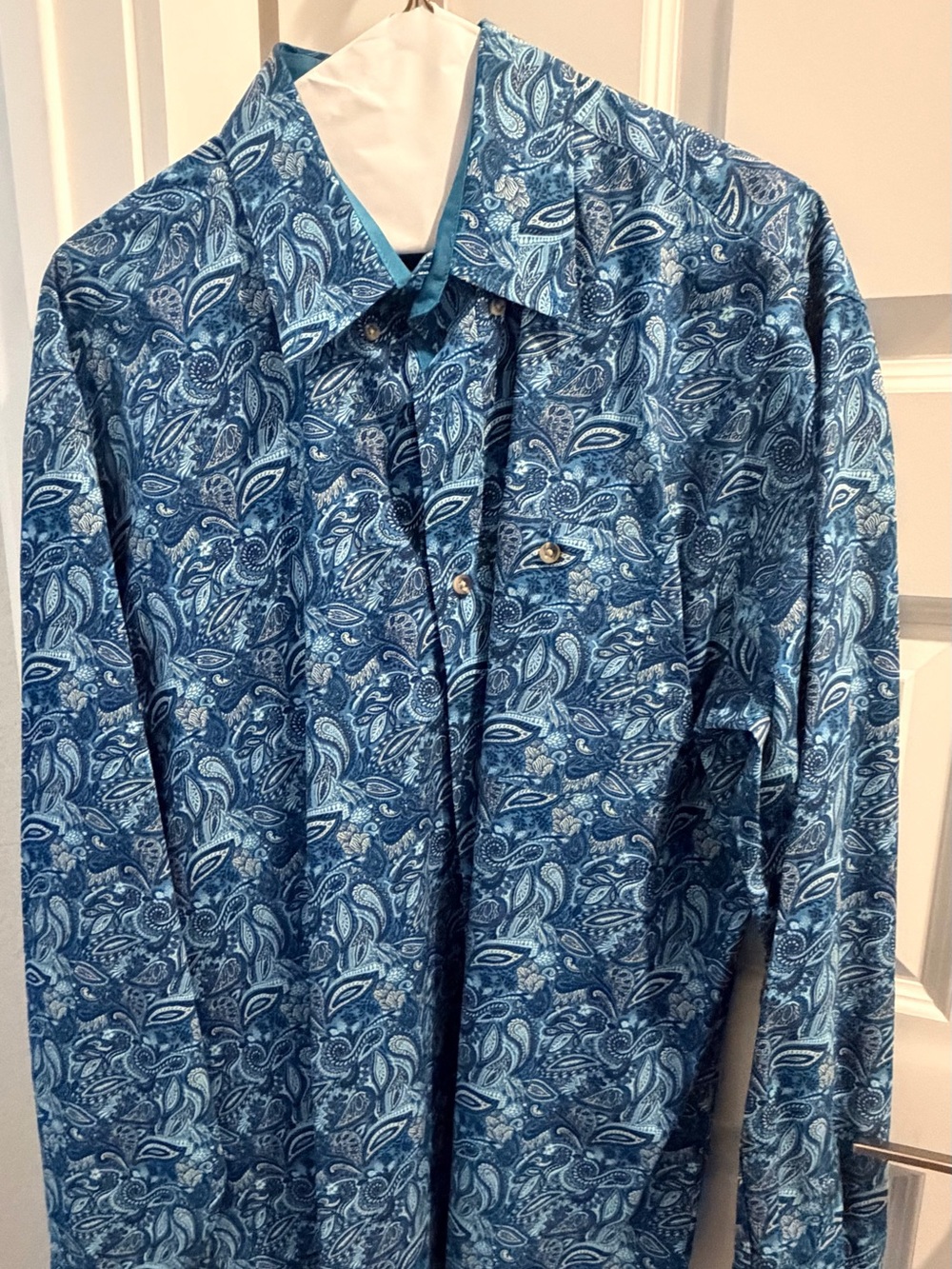 Wrangler Men's Blue Paisley Long-Sleeve Button-Down Shirt